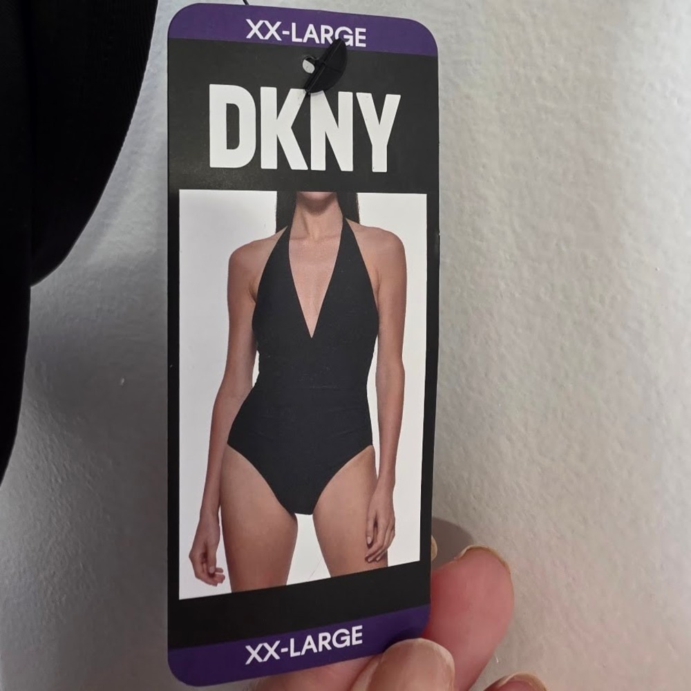 DKNY One Piece Swimsuit Womens XXL Black Halter V-Neck Monokini NWT‎ Beachwear